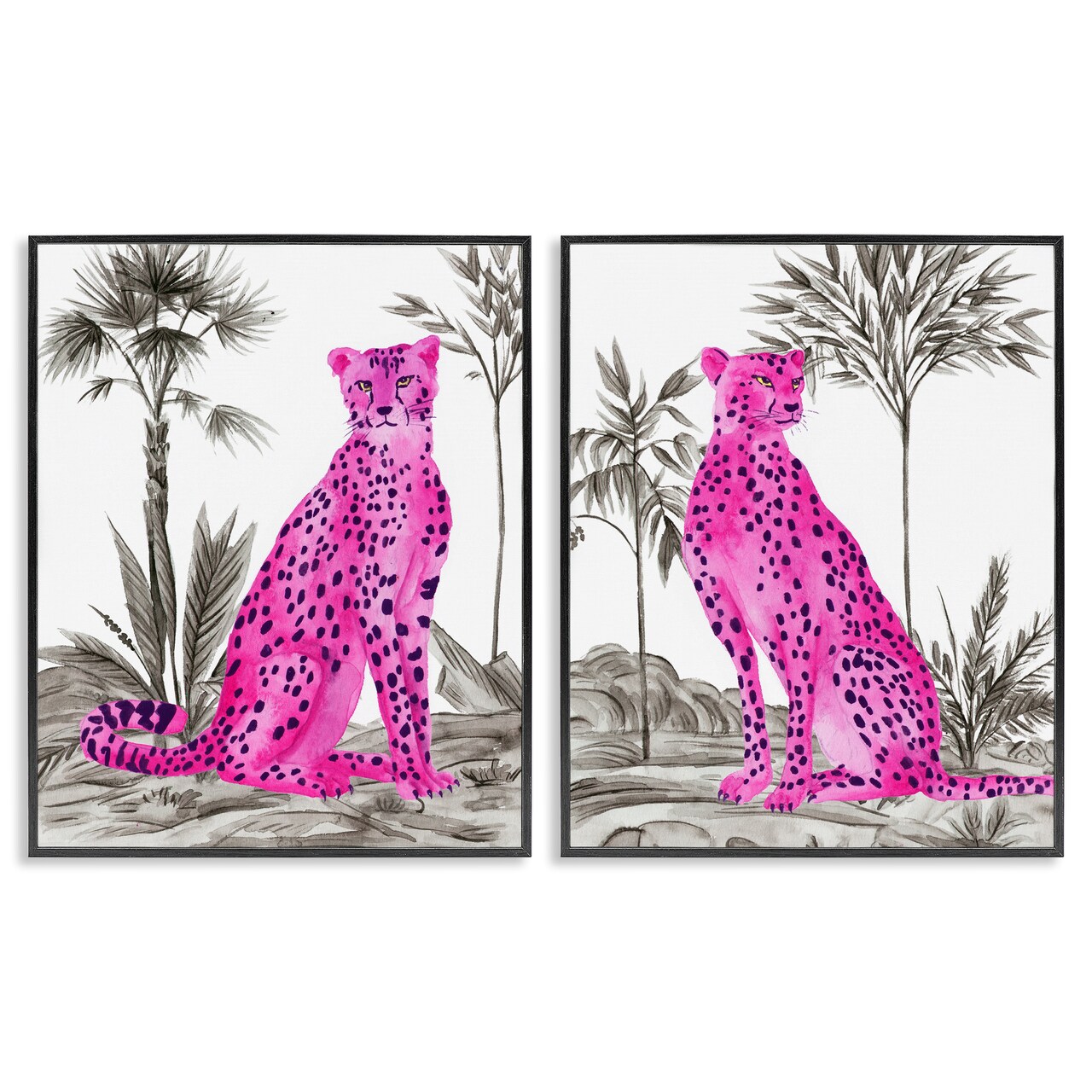 Stupell Industries Neon Pink Leopard 2pc Framed Giclee Set By Melissa Wang